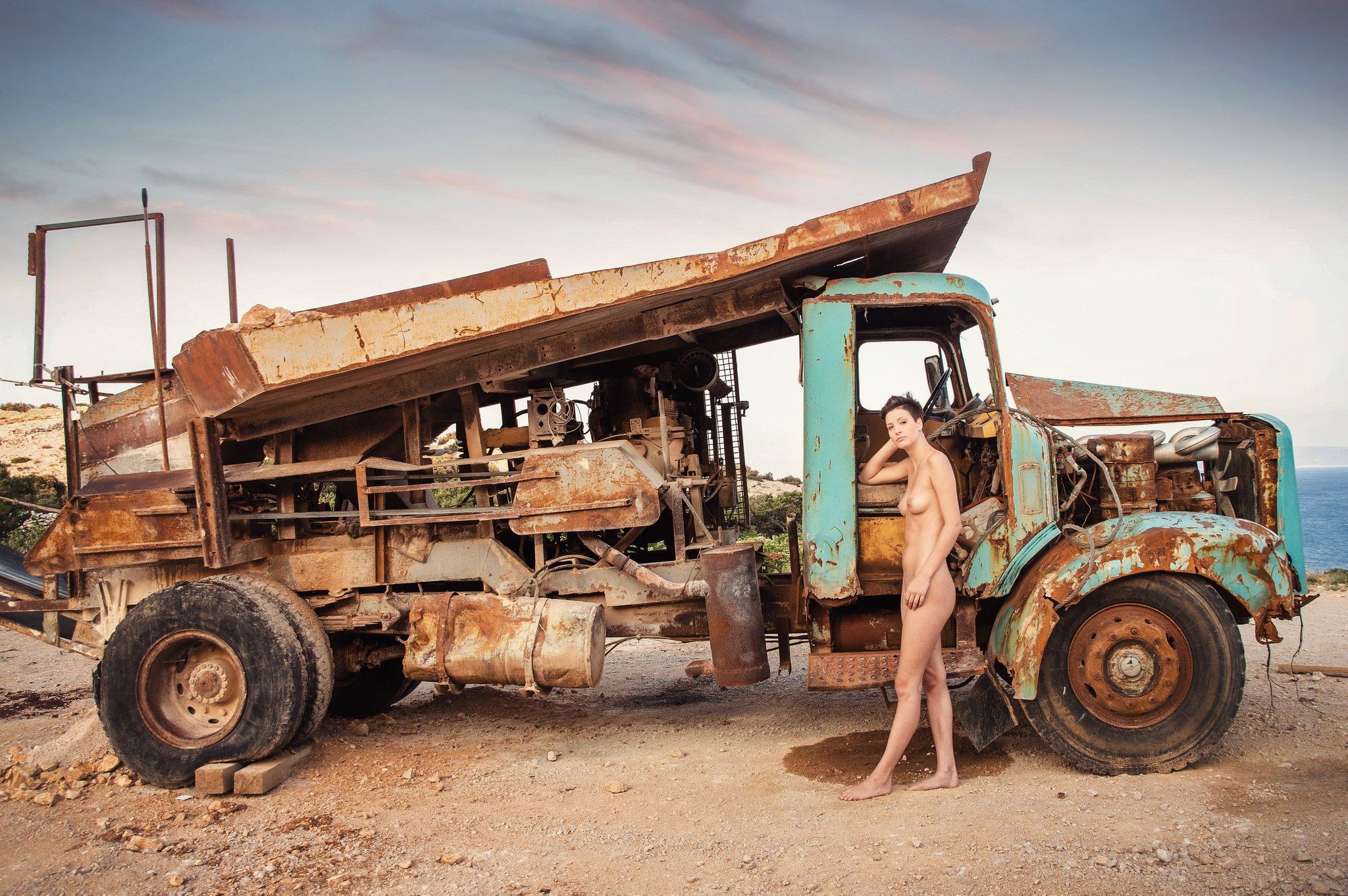 Nude Girl Abandoned truck Krk Croatia