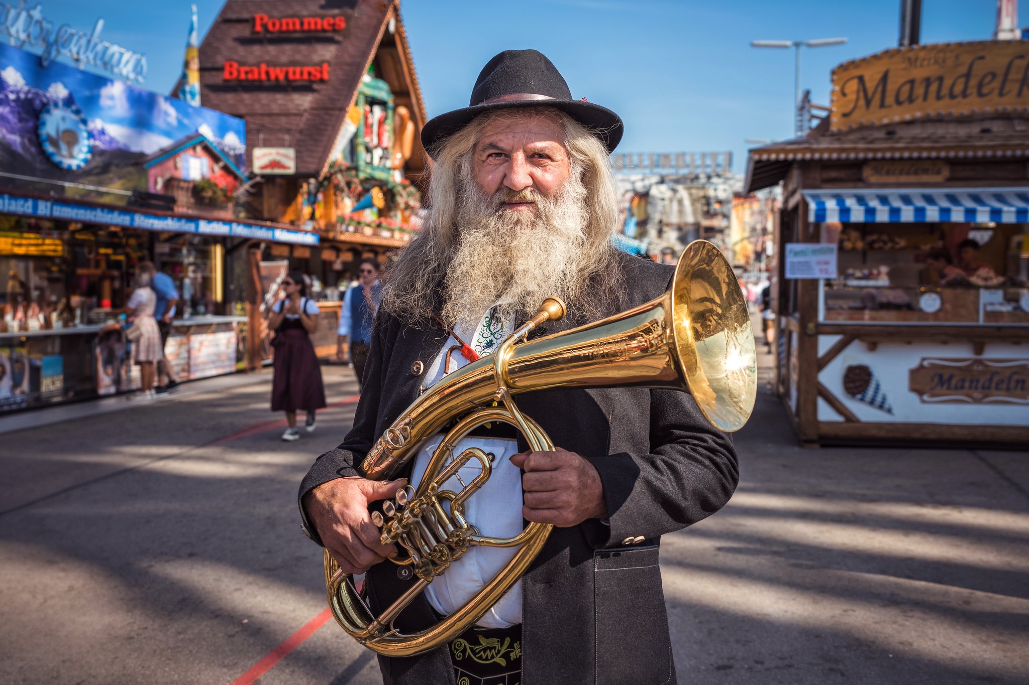 Bavarian musician with his tuba at Oktoberfest